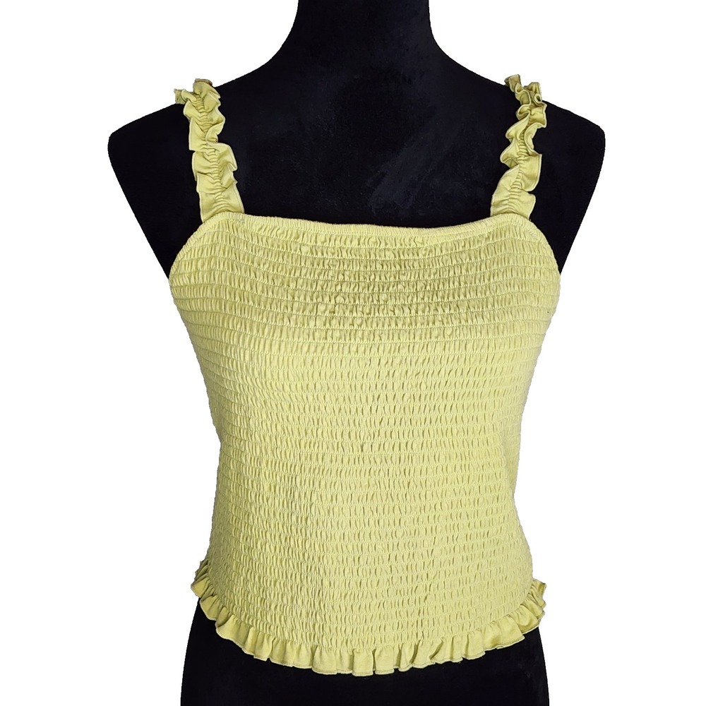 SO goods for life Size XXL Lime Green Smocked Ruffled Trim Boho Cottagecore Tank